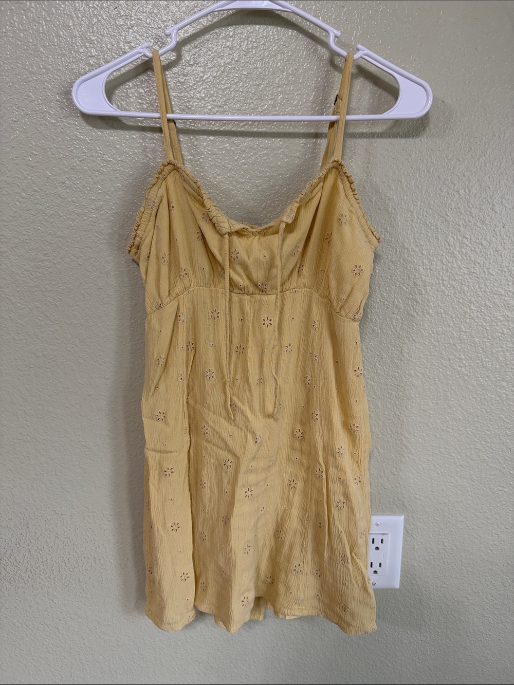 O'Neill Mustard Eyelet Spaghetti Strap Mini Dress